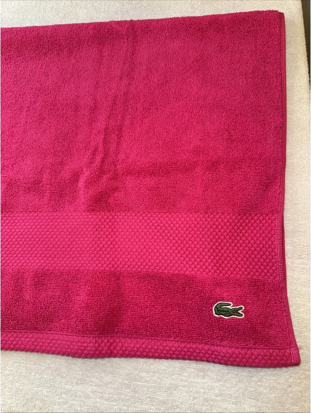 Lacoste Signature Crocodile Logo Izod Hot Pink Hand Towel 16x30 Inch
